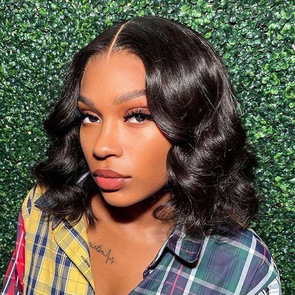 Junoda Body Wave Wear & Go Bob Wig Human Hair Glueless Pre Cut Lace Closure/Front Wig junoda