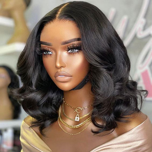 Junoda Body Wave Wear & Go Bob Wig Human Hair Glueless Pre Cut Lace Closure/Front Wig junoda