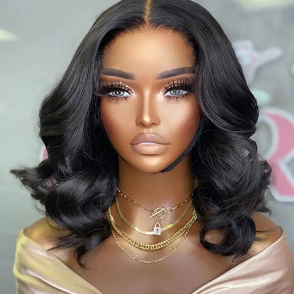 Junoda Body Wave Wear & Go Bob Wig Human Hair Glueless Pre Cut Lace Closure/Front Wig junoda