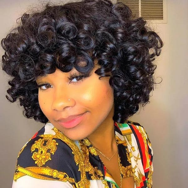 Yasser K wigsandwanderlust Recommend Junoda P4/30 Bouncy Curly Ombre Human Hair Wig With Bangs Two Tone Color Dark Root Bob Wig junoda