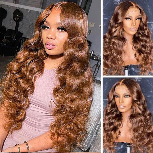 Junoda Brown Loose Deep Wave Wig 13x4 Lace Front Human Hair Colored Wigs junoda
