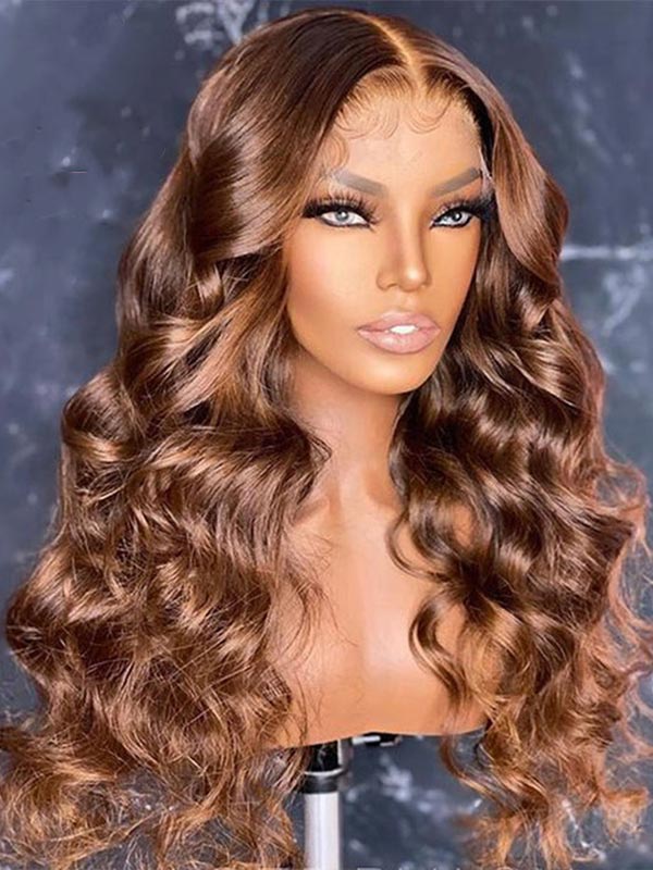 Junoda Brown Loose Deep Wave Wig 13x4 Lace Front Human Hair Colored Wigs junoda