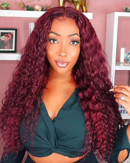 Junoda Burgundy Red 99j Deep Wave Wear & Go Glueless Wig 3 Seconds Install Quick Easy Wig junoda