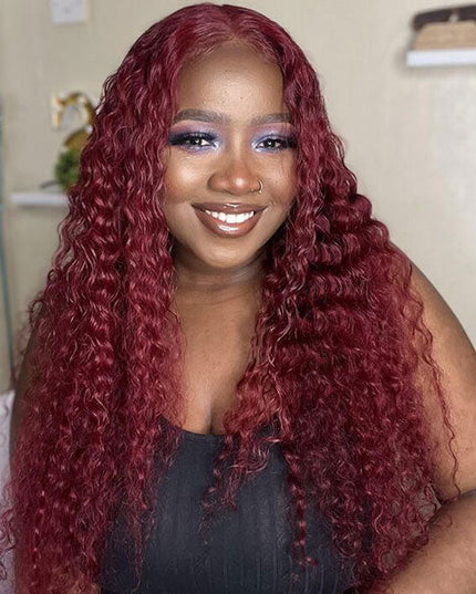 Junoda Burgundy Red 99j Deep Wave Wear & Go Glueless Wig 3 Seconds Install Quick Easy Wig junoda