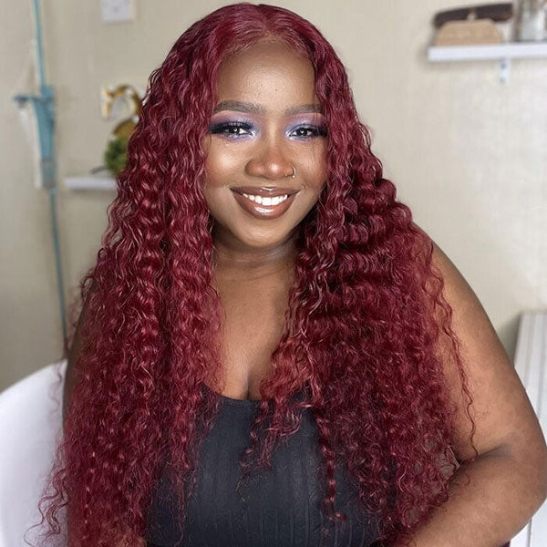 Junoda Burgundy Red 99j Deep Wave Wear & Go Glueless Wig 3 Seconds Install Quick Easy Wig junoda