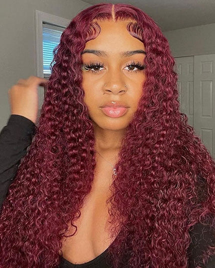 Junoda Burgundy Red 99j Deep Wave Wear & Go Glueless Wig 3 Seconds Install Quick Easy Wig junoda