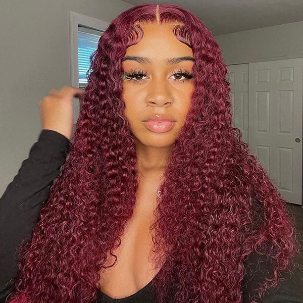 Junoda Burgundy Red 99j Deep Wave Wear & Go Glueless Wig 3 Seconds Install Quick Easy Wig junoda