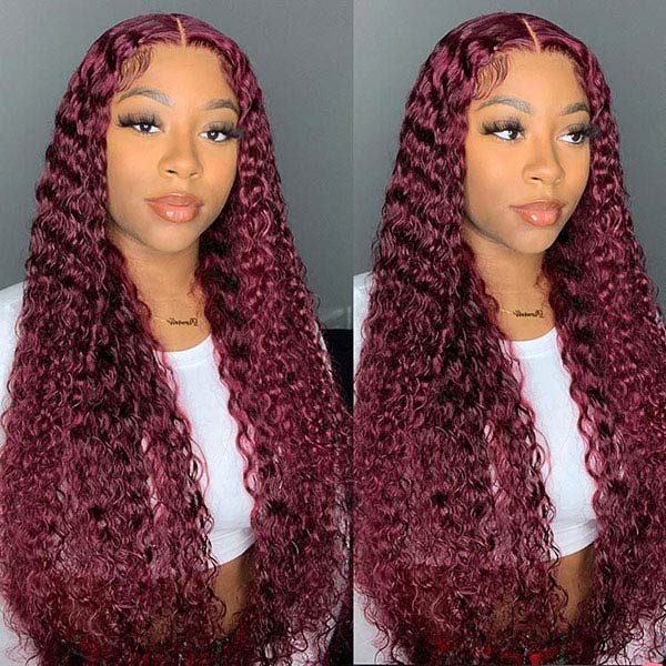 Junoda Burgundy Red 99j Deep Wave Wear & Go Glueless Wig 3 Seconds Install Quick Easy Wig junoda