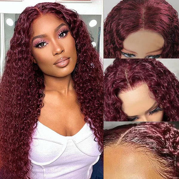 Junoda Burgundy Red 99j Deep Wave Wear & Go Glueless Wig 3 Seconds Install Quick Easy Wig junoda