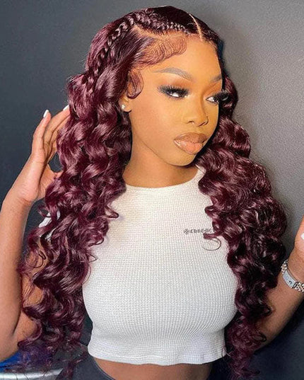 Junoda Burgundy Red Loose Wave Lace Front Wig 4x4 13x4 99J Colored Long Human Hair Wigs junoda