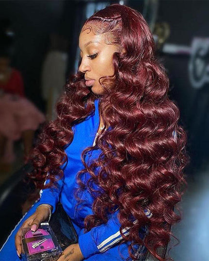 Junoda Burgundy Red Loose Wave Lace Front Wig 4x4 13x4 99J Colored Long Human Hair Wigs junoda