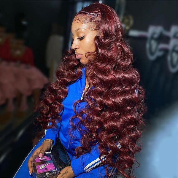 Junoda Burgundy Red Loose Wave Lace Front Wig 4x4 13x4 99J Colored Long Human Hair Wigs junoda