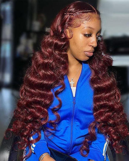 Junoda Burgundy Red Loose Wave Lace Front Wig 4x4 13x4 99J Colored Long Human Hair Wigs junoda