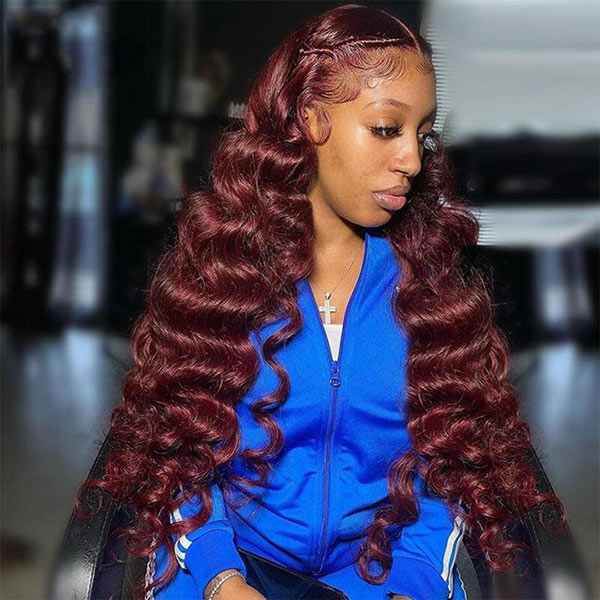Junoda Burgundy Red Loose Wave Lace Front Wig 4x4 13x4 99J Colored Long Human Hair Wigs junoda