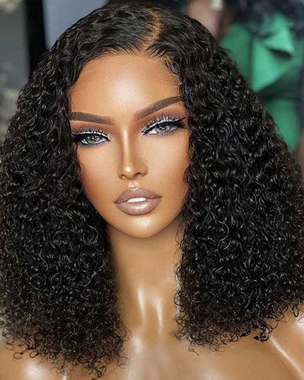 Junoda C-Shaped Side Part Jerry Curly Short Human Hair Bob Lace Wig junoda