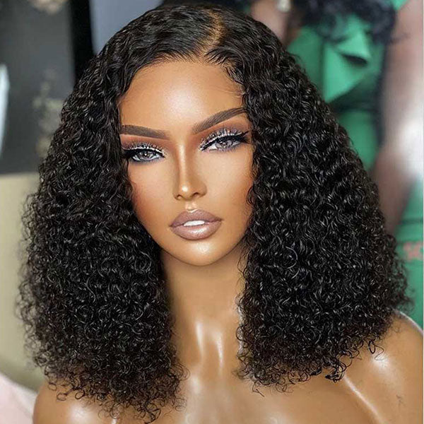 Junoda C-Shaped Side Part Jerry Curly Short Human Hair Bob Lace Wig junoda