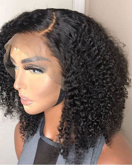 Junoda C-Shaped Side Part Jerry Curly Short Human Hair Bob Lace Wig junoda