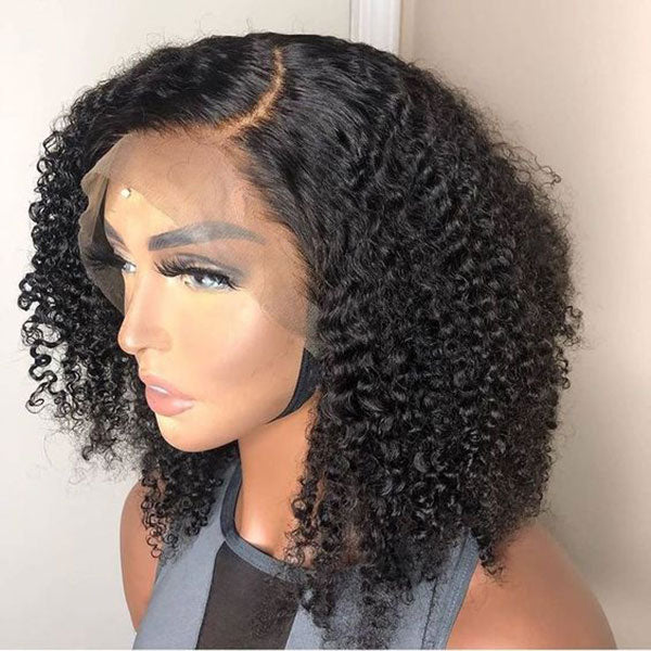 Junoda C-Shaped Side Part Jerry Curly Short Human Hair Bob Lace Wig junoda