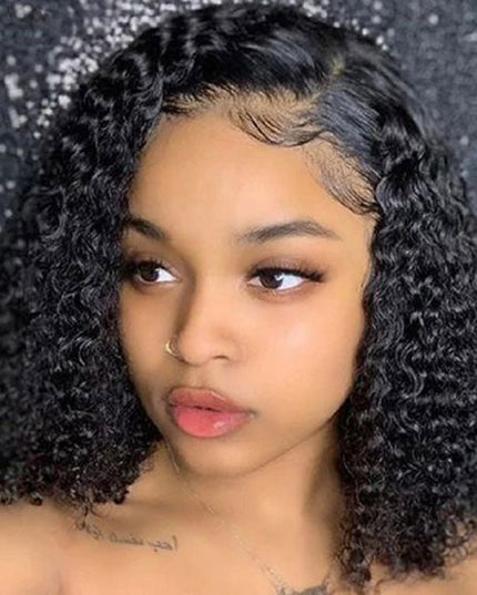 Junoda C-Shaped Side Part Jerry Curly Short Human Hair Bob Lace Wig junoda