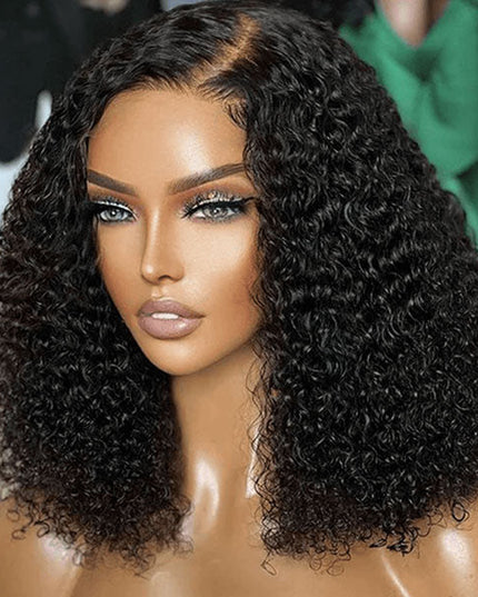Junoda C-Shaped Side Part Jerry Curly Short Human Hair Bob Lace Wig junoda