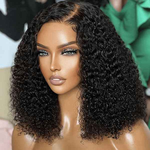 Junoda C-Shaped Side Part Jerry Curly Short Human Hair Bob Lace Wig junoda