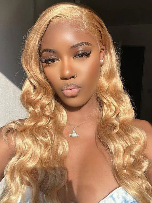 Junoda Color 27 Caramel Blonde Body Wave HD Lace Front Wig Invisible Lace Human Hair Wigs junoda