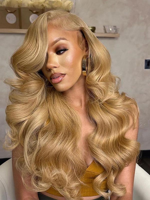 Junoda Color 27 Caramel Blonde Body Wave HD Lace Front Wig Invisible Lace Human Hair Wigs junoda