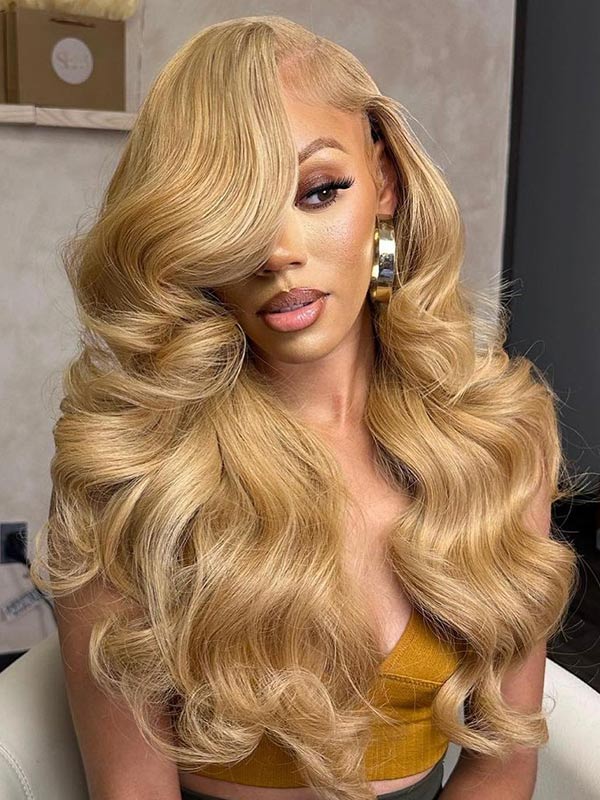 Junoda Color 27 Caramel Blonde Body Wave HD Lace Front Wig Invisible Lace Human Hair Wigs junoda