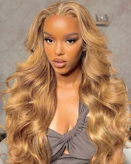 Junoda Color 27 Caramel Blonde Body Wave HD Lace Front Wig Invisible Lace Human Hair Wigs junoda