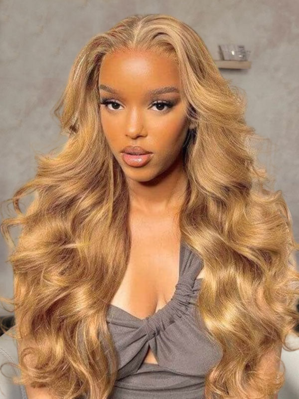 Junoda Color 27 Caramel Blonde Body Wave HD Lace Front Wig Invisible Lace Human Hair Wigs junoda
