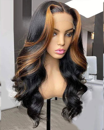 Junoda Color 30 Skunk Stripe Highlight Honey Brown High Density Body Wave Human Hair Wigs junoda