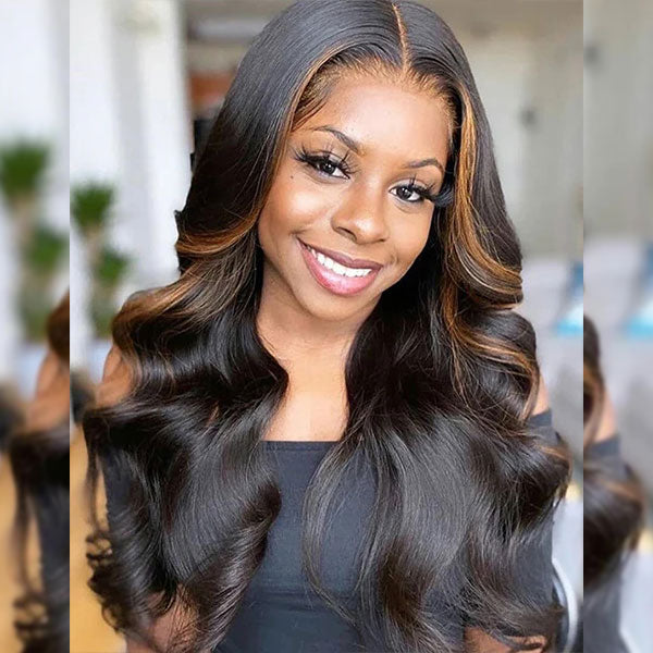 Junoda Color 30 Skunk Stripe Highlight Honey Brown High Density Body Wave Human Hair Wigs junoda