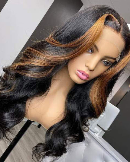 Junoda Color 30 Skunk Stripe Highlight Honey Brown High Density Body Wave Human Hair Wigs junoda