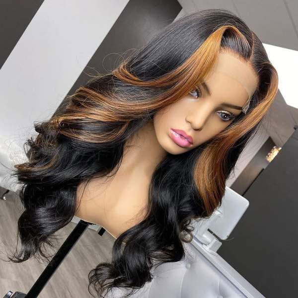 Junoda Color 30 Skunk Stripe Highlight Honey Brown High Density Body Wave Human Hair Wigs junoda