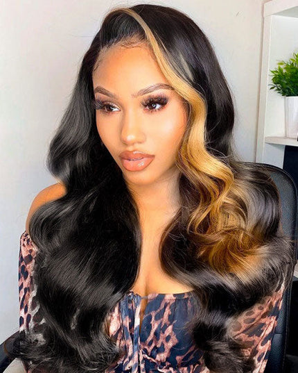 Junoda Color 30 Skunk Stripe Highlight Honey Brown High Density Body Wave Human Hair Wigs junoda