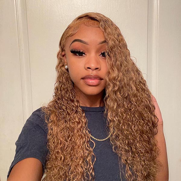 TikToker helovehimsumkatie Same Color 30 Water Wave Wig Ginger Brown Wet And Wavy Human Hair Lace Front Wig Junoda junoda