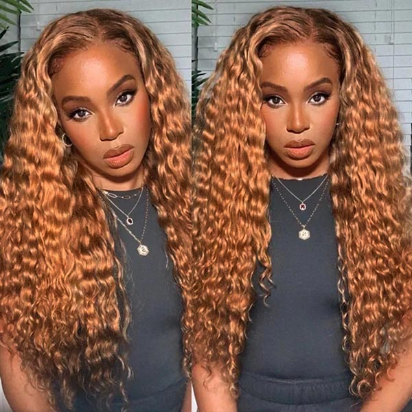 TikToker helovehimsumkatie Same Color 30 Water Wave Wig Ginger Brown Wet And Wavy Human Hair Lace Front Wig Junoda junoda