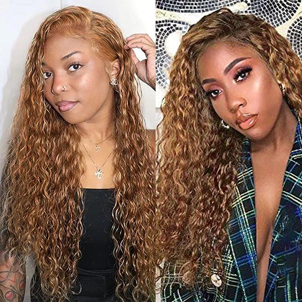 TikToker helovehimsumkatie Same Color 30 Water Wave Wig Ginger Brown Wet And Wavy Human Hair Lace Front Wig Junoda junoda