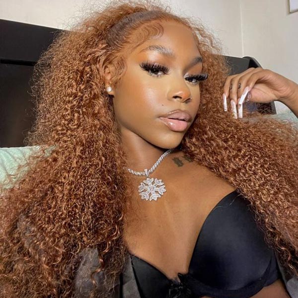 TikToker helovehimsumkatie Same Color 30 Water Wave Wig Ginger Brown Wet And Wavy Human Hair Lace Front Wig Junoda junoda