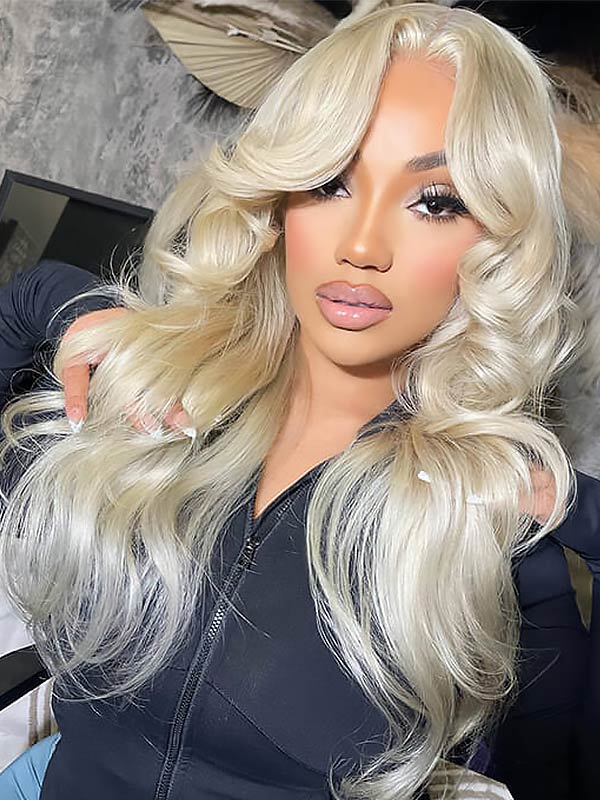 Junoda Curtain Bangs Wig 613 Blonde Human Hair Wig with Bangs 13x4 Lace Front Wig junoda