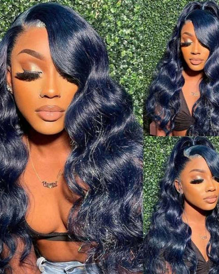 Junoda Dark Silver Blue Colored Human Hair Wigs Loose Deep Body Wave Lace Front Wig junoda