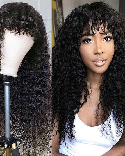 Junoda Deep Wave Wig with Bangs Wear & Go 2 Minutes Install Glueless Human Hair Wig junoda