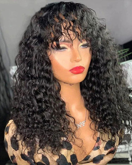 Junoda Deep Wave Wig with Bangs Wear & Go 2 Minutes Install Glueless Human Hair Wig junoda