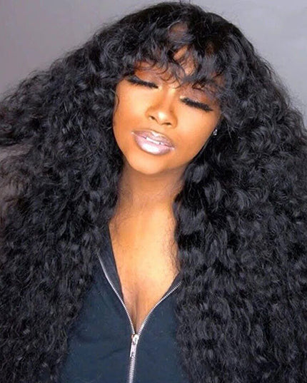 Junoda Deep Wave Wig with Bangs Wear & Go 2 Minutes Install Glueless Human Hair Wig junoda