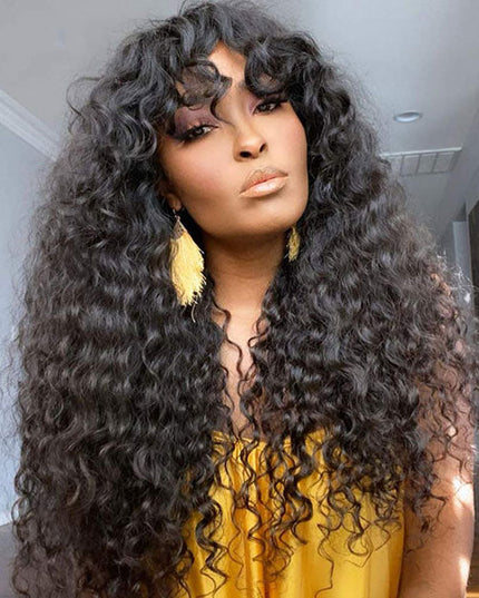 Junoda Deep Wave Wig with Bangs Wear & Go 2 Minutes Install Glueless Human Hair Wig junoda