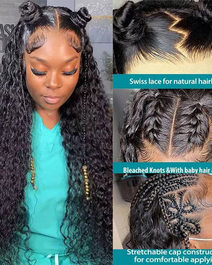 Junoda Full Lace Wig Deep Wave Human Hair Wigs Deep Parting Transparent Lace Wig junoda