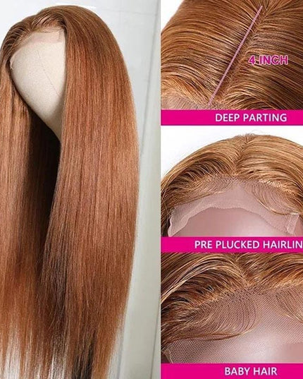 Omgjackiee Recommend Junoda Ginger Brown Color Bone Straight Human Hair Wigs Autumn Lace Front Closure Wig junoda
