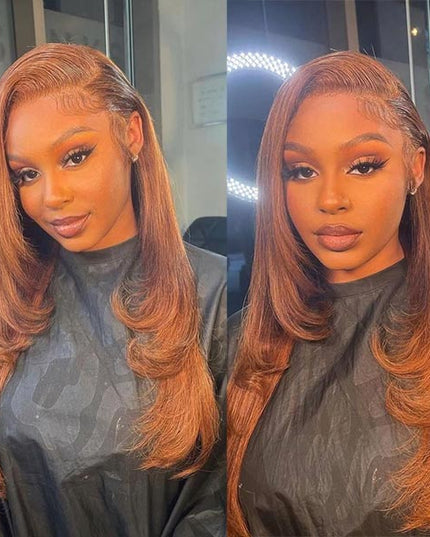 Omgjackiee Recommend Junoda Ginger Brown Color Bone Straight Human Hair Wigs Autumn Lace Front Closure Wig junoda