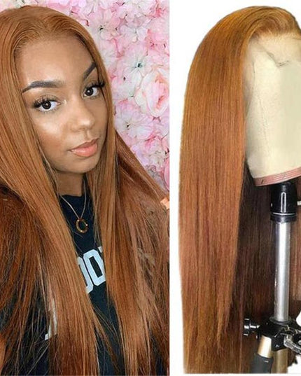 Omgjackiee Recommend Junoda Ginger Brown Color Bone Straight Human Hair Wigs Autumn Lace Front Closure Wig junoda
