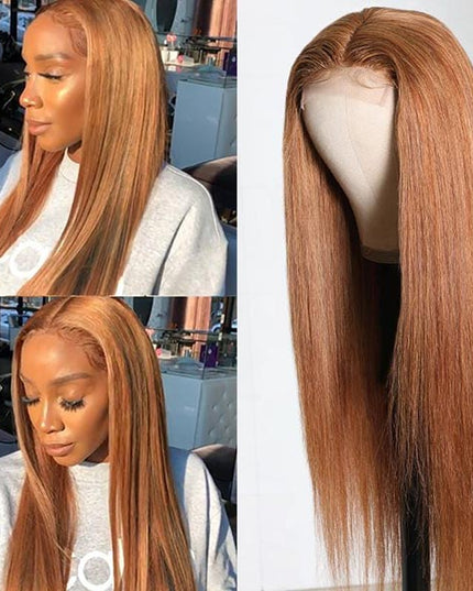 Omgjackiee Recommend Junoda Ginger Brown Color Bone Straight Human Hair Wigs Autumn Lace Front Closure Wig junoda